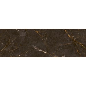 Ciemnobrązowa płytka ścienna z efektem marmuru i złotymi akcentami.
