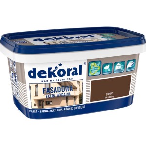 Farba fasadowa Dekoral, brązowa, w wiadrze. Idealna do trwałych powłok fasadowych.