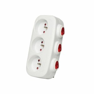 Biała listwa zasilająca t.b.t. z trzema włącznikami.