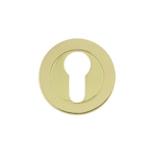 Złota rozeta na klucz do okuć drzwiowych, pasująca do klamek.