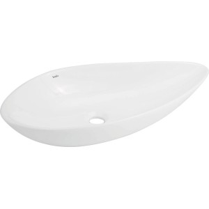 Biała umywalka nablatowa t.b.t. w kształcie kropli do łazienki.