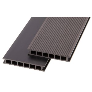 Deski tarasowe w kolorze brązowym i antracytowym z profilem komorowym.