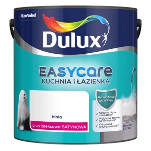 Dulux EasyCare farba do łazienek i kuchni, biała, lateksowa, hydrofobowa.