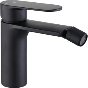 Czarna bateria bidetowa t.b.t. do łazienki.