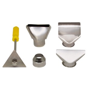 Akcesoria do opalarki CMI: Dysze (odchylająca, redukcyjna, odbłyśnikowa) i szpachelka.