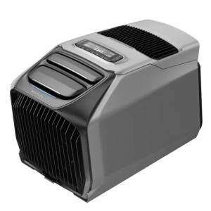 Kompaktowy, mobilny klimatyzator EcoFlow Wave 3 w kolorze szarym z cyfrowym wyświetlaczem i regulowanymi wylotami.