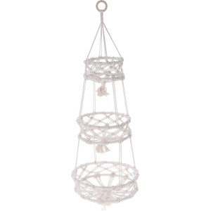 Wielopoziomowy kwietnik wiszący z makramy, biały wiszący kwietnik do wnętrz.