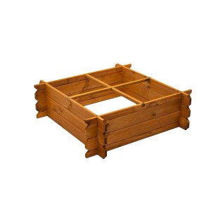Kwadratowa drewniana podwyższona grządka, zestaw do ogrodu lub na patio.