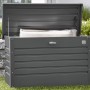 Otwarty, ciemnoszary Biohort Freizeitbox 130. Metalowa skrzynia na narzędzia ogrodowe ze sprężyną gazową.
