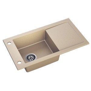 Beżowy zlewozmywak granitowy z ociekaczem.