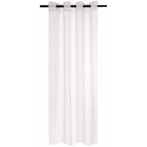 Biała, półprzezroczysta zasłona z przelotkami do łatwego zawieszenia.