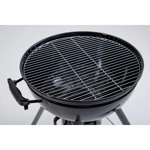 Czarny grill węglowy Landmann Kepler 200 z rusztem ze stali nierdzewnej i termometrem.