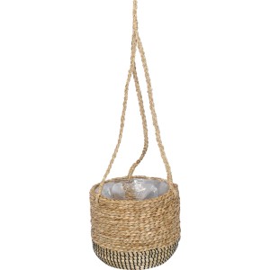 Wisząca doniczka z trawy morskiej, naturalna z czarnym brzegiem, z zawieszką.