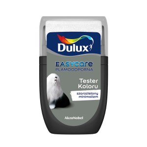 Tester koloru Dulux Easycare, szarozielona farba do ścian wewnętrznych.