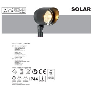 Lampa solarna 1xLED do gruntu IP44 reflektor ruchomy wys. 36 cm czarna