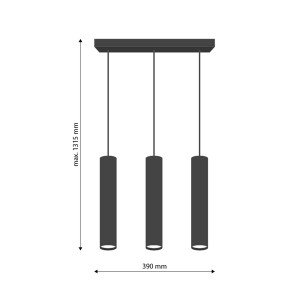 Lampa wisząca t.b.t. z trzema cylindrycznymi kloszami.
