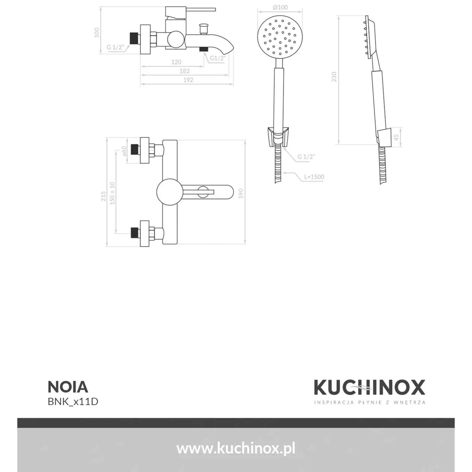 Kuchinox Bateria wannowa stojąca z zestawu natryskowego Noia chrom_2