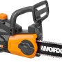 Akumulatorowa pilarka łańcuchowa Worx WG322E.9 Solo, 20V, z pomarańczowymi akcentami i prowadnicą 25 cm.