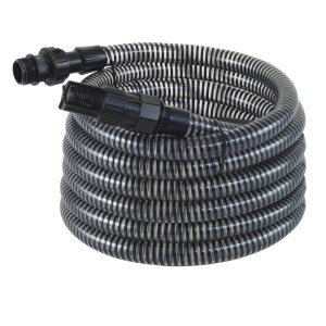 Zwinięty czarny wąż spiralny do pomp i instalacji wodnych.