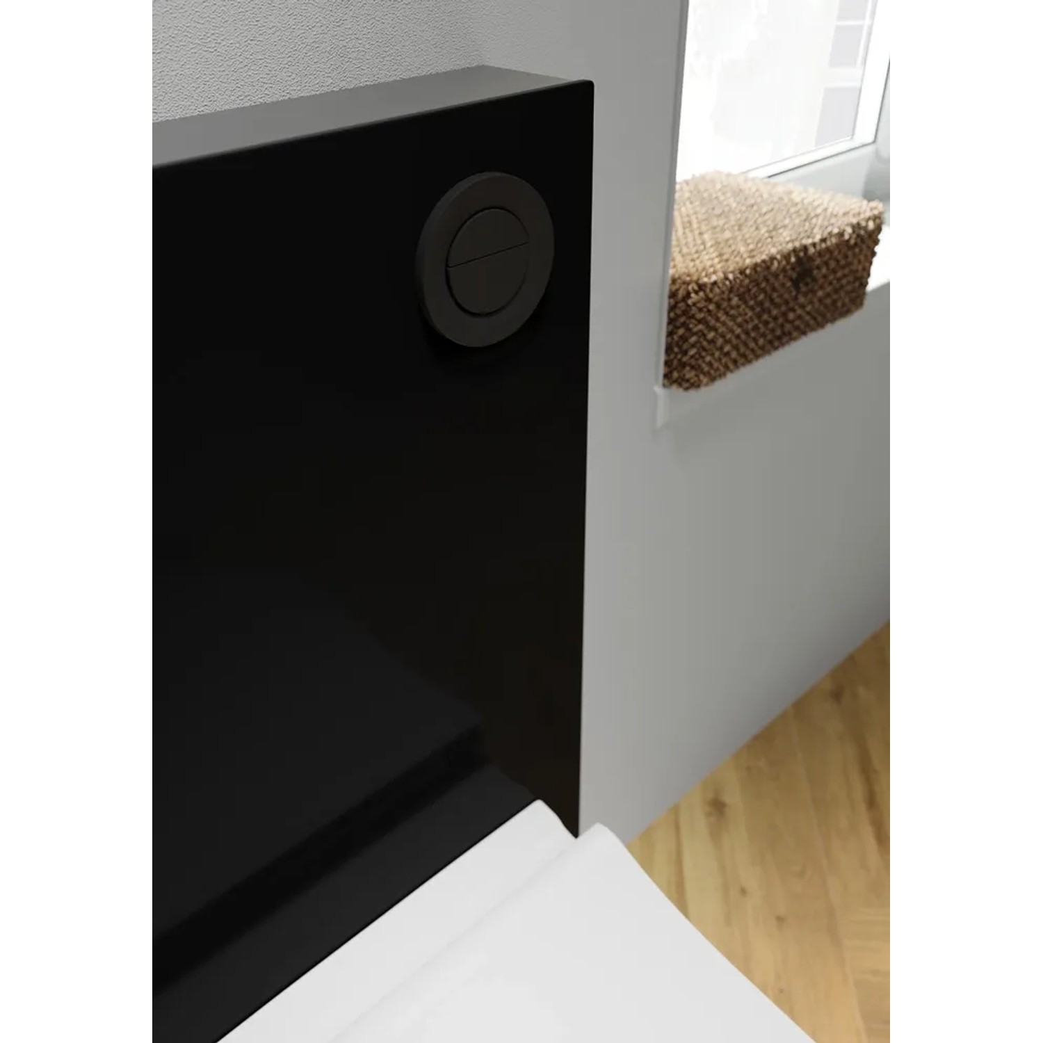 Zbliżenie na czarny zestaw WC. Elegancki design do Twojej łazienki.