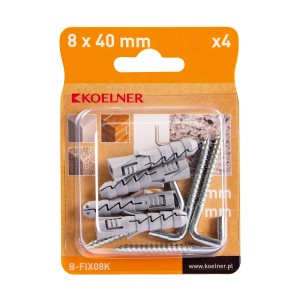 Zestaw kołków i wkrętów t.b.t., 8x40mm, 4 sztuki. Do mocowań każdego rodzaju.