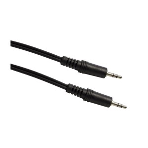 Czarny kabel audio z wtyczką jack 3,5 mm do transmisji audio i wideo.