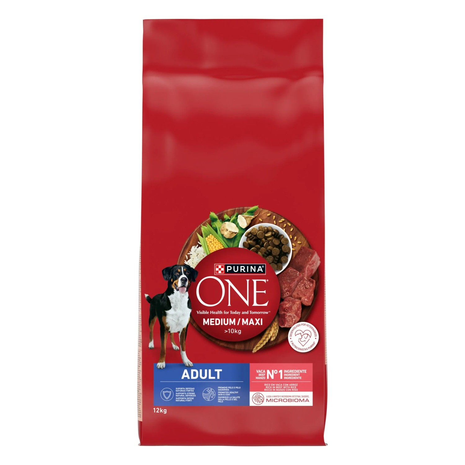 Purina One Medium/Maxi >10 kg Adult Sucha karma dla psów, wołowina z ryżem 12 kg