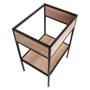 t.b.t. Szafka pod umywalkę z drewnianym dekorem i czarną metalową ramą.