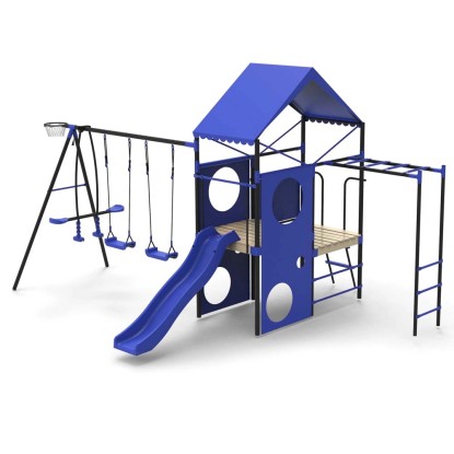 Plac zabaw Olaf niebieski metalowy - 339 x 468 cm, wys. 265 cm
