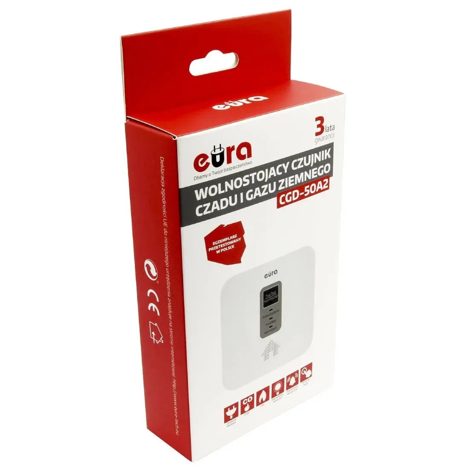 Detektor gazu Eura CGD-50A2 w oryginalnym opakowaniu. Alarm tlenku węgla i gazu ziemnego.