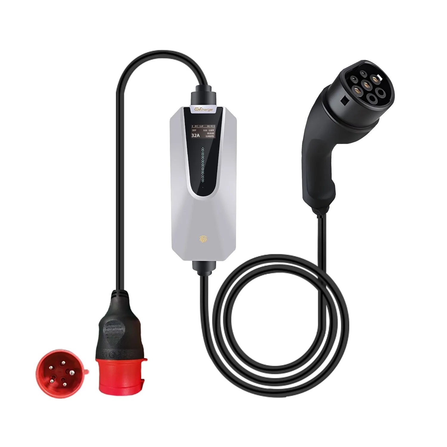 Junsun 22 kW Stacja Ładowania EV Typ 2 3-fazowy 32A Przenośna z Aplikacja Smart Life 1.3 cal LCD 5 m CEE Wtyczka