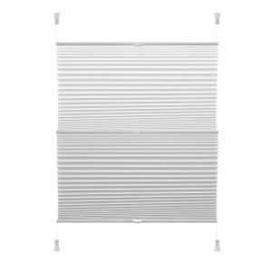 Biała roleta t.b.t. do okien, zbliżenie na plisowaną strukturę.