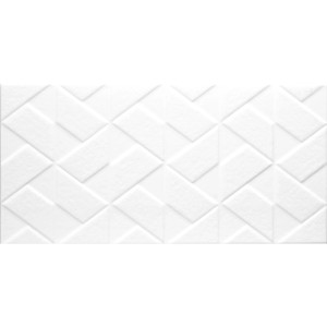 Biała płytka ścienna z geometrycznym wzorem cegły do nowoczesnego wystroju wnętrz.