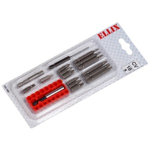 18-częściowy zestaw wkrętaków i wierteł z bitami, wiertłami i uchwytem magnetycznym w blistrze.