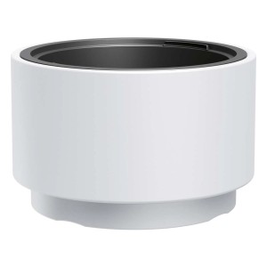 Biała doniczka t.b.t. do wnętrz, cylindryczny kształt.