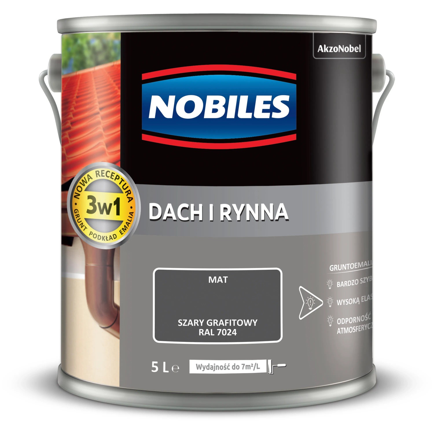 Nobiles Emalia Dach i Rynna szara grafitowa 5 l