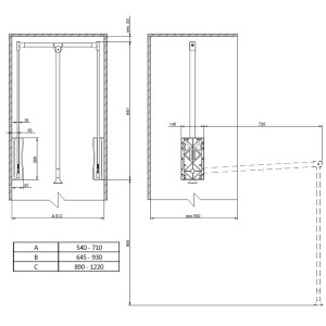 Rysunek techniczny systemu szaf t.b.t. z wymiarami do organizacji szafy.