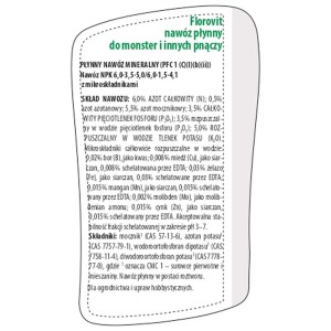 Etykieta ze składem nawozu płynnego t.b.t. do roślin doniczkowych i balkonowych.