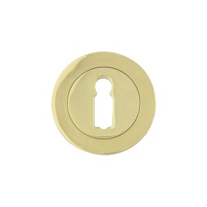 Złota rozeta do drzwi, pasująca do klamek.