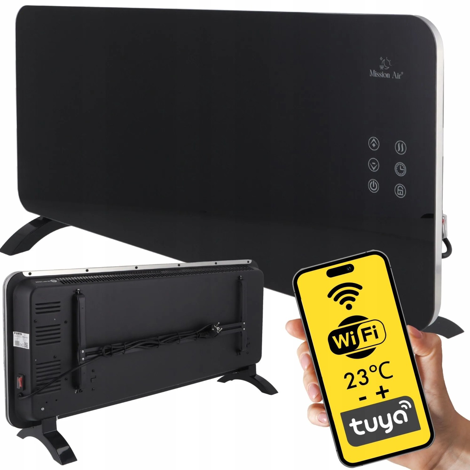 Mission Air Konwektor elektryczny Porto czarny WiFi 2000W