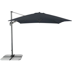 Kwadratowy, antracytowy parasol wiszący Derby Ravenna AX 275x275 cm z podstawą.