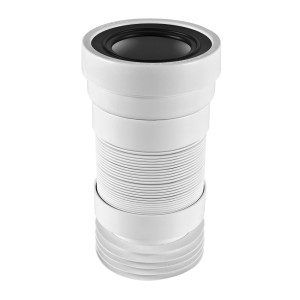 Biała rura przyłączeniowa WC, elastyczna i wysuwana.