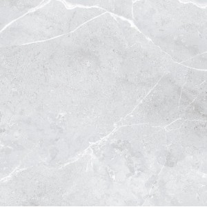 Jasna płytka podłogowa z efektem marmuru, idealna do nowoczesnych przestrzeni mieszkalnych.