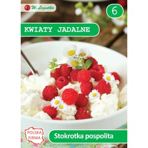 Opakowanie nasion kwiatów Stokrotka pospolita (stokrotka) z malinami i twarogiem.