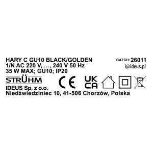 Struhm Lampa sufit. tuba HARY C 1xGU10 35W 12,5x9,4cm czarna/złota