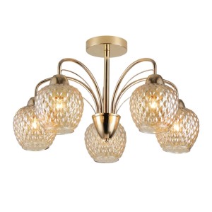 Candellux Lampa wisząca TOBIAS złota 5xE27 40W klosz bursztynowy