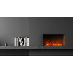 Kominek elektryczny t.b.t. z realistycznymi płomieniami w nowoczesnym wnętrzu.