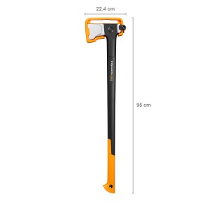 Siekiera rozłupująca Fiskars X-series X36, 91,5 cm, z czarnym trzonkiem i pomarańczowym uchwytem.