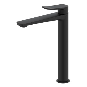 Czarna bateria umywalkowa t.b.t. do nowoczesnych łazienek.