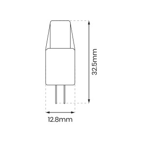 Rysunek techniczny żarówki LED G4 z wymiarami.